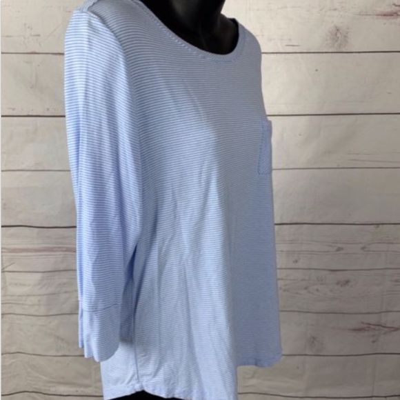 Chico's Striped Pocket Tee Sz M 1 Blue Super Soft - Picture 3 of 8